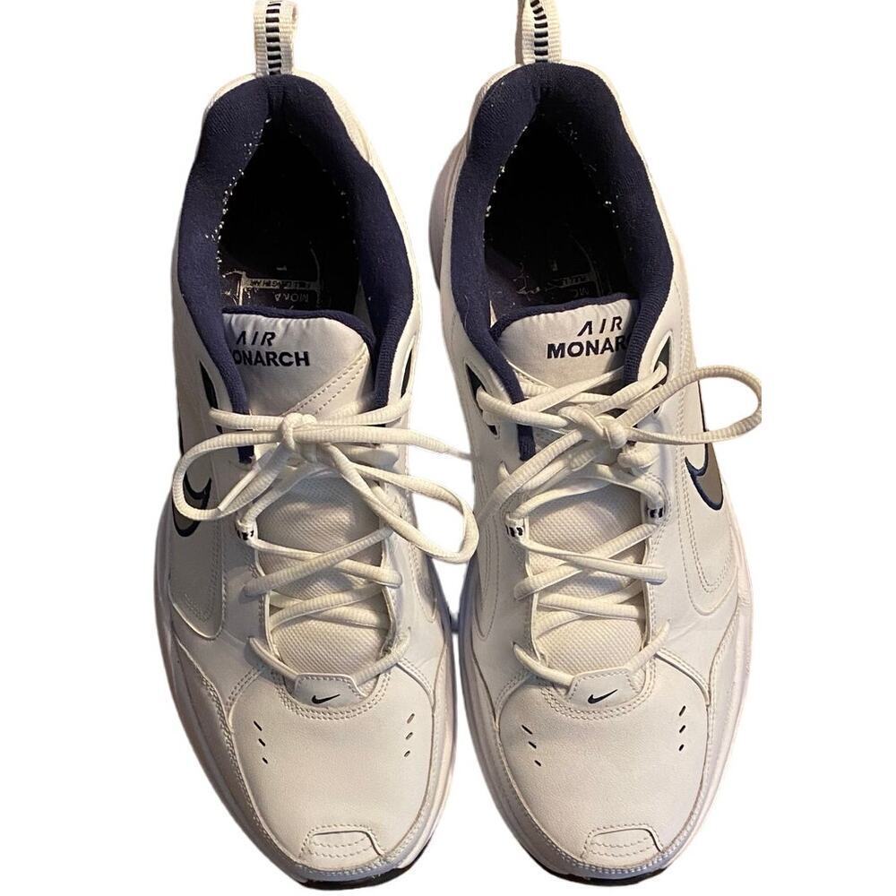 NIKE "Air Monarch" Men's Athletic Sneaker, Size 15, White/Blue, Leather